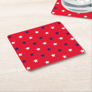 4th of July red white blue patriotic stars pattern Square Paper Coaster