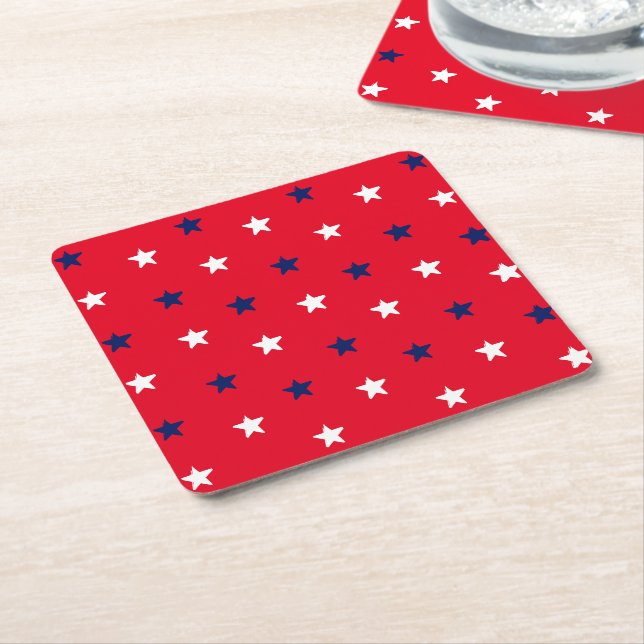 4th of July red white blue patriotic stars pattern Square Paper Coaster (Angled)
