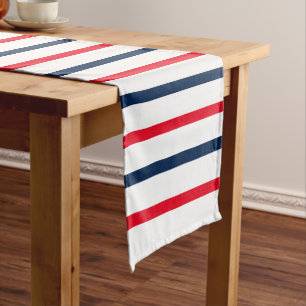 4th of July red white blue patriotic stripes Short Table Runner