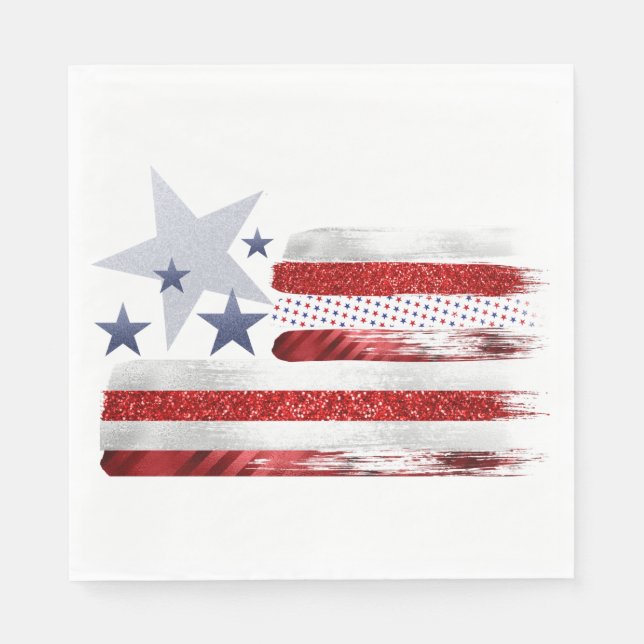 4th of July, red, white, blue square paper napkin. Napkin (Front)
