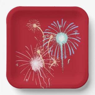 4th of July, red, white, blue square paper plate.  Plate