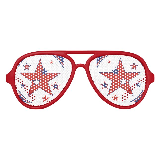 4th of July Red White Blue Star Eyes USA America  Aviator Sunglasses (Front)