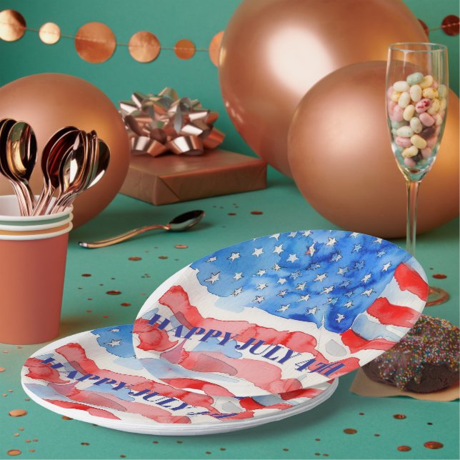 4th of July Red White Blue Stars  Paper Plate (Multi)