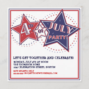 4th of July Red White Blue Stars Party Invitation