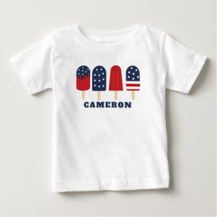 4th of July Red White Blue Stars Stripes Popsicle Baby T-Shirt