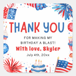 4th of July Red White Blue Summer Birthday Party  Square Sticker