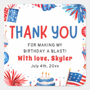 4th of July Red White Blue Summer Birthday Party Square Sticker