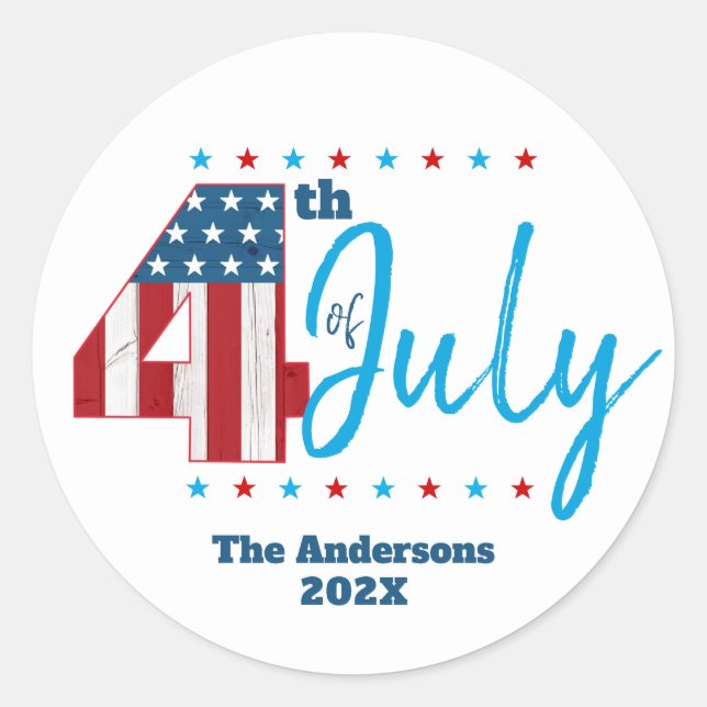 4th of July Red White Blue USA Flag Bold Modern Classic Round Sticker (Front)