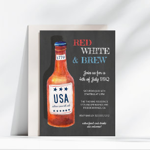 4th of July Red White Brew BBQ Chalkboard Invitation