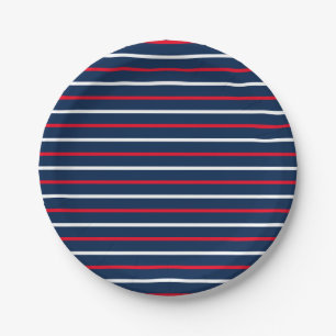 4th of July red white navy blue patriotic stripes Paper Plate