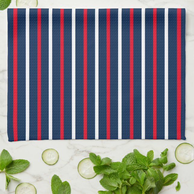 4th of July red white navy blue patriotic stripes Tea Towel (Folded)