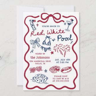 4th of July Red White & Pool Party Invitation