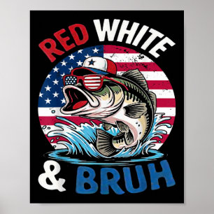 4th Of July Retro America Fishing Patriotic Red Wh Poster
