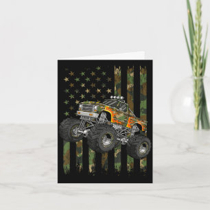4th of july retro monster truck usa flag camo card