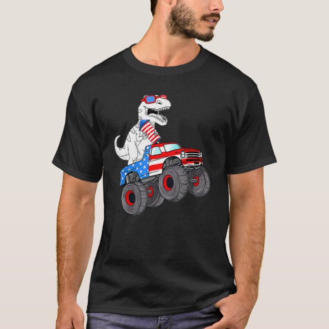 4th Of July Rex Dino Trex Dinosaur Monster Truck F T-Shirt (Front)