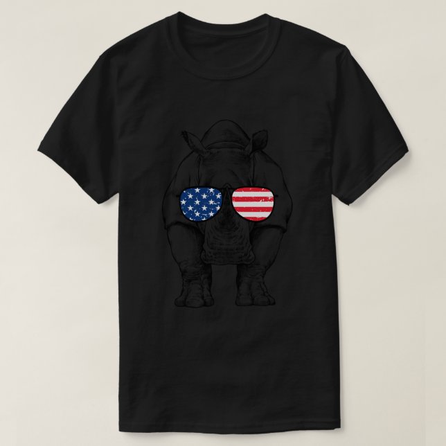 4th Of July Rhino Patriotic Usa Sunglasses America T-Shirt (Design Front)