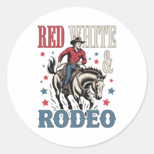 4th of July Rodeo Cowboy Classic Round Sticker