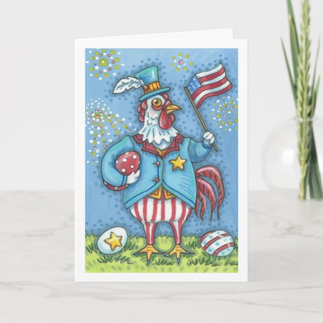 4TH OF JULY ROOSTER, CHICKEN GREETING CARD Verse (Front)