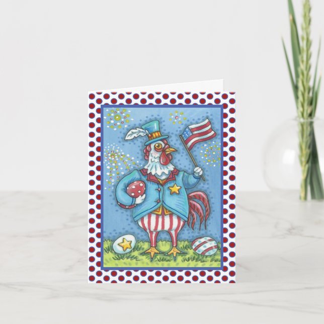 4TH OF JULY ROOSTER, CHICKEN GREETING CARD Verse (Front)