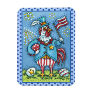 4TH OF JULY ROOSTER, FUNNY PATRIOTIC CHICKEN MAGNET