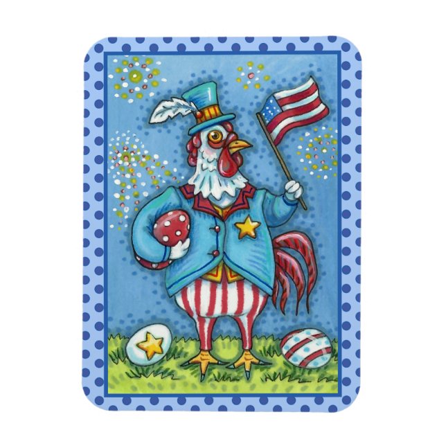 4TH OF JULY ROOSTER, FUNNY PATRIOTIC CHICKEN MAGNET (Vertical)