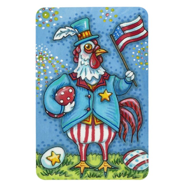 4TH OF JULY ROOSTER, FUNNY PATRIOTIC CHICKEN MAGNET (Vertical)