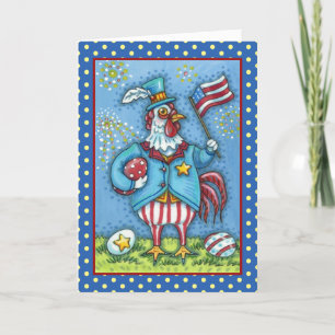 4TH OF JULY ROOSTER, FUNNY PATRIOTIC CHICKEN Verse Holiday Card