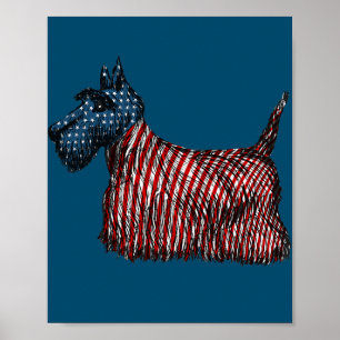 4th of July Scottish Terrier Dog US American Flag Poster