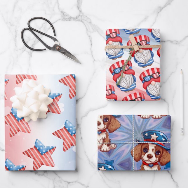 4th of July Set of 3 Wrapping Paper Sheet (Front)