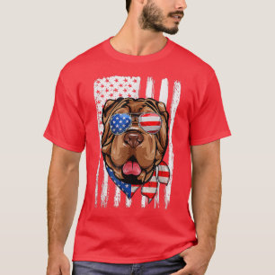 4th Of July Shar Pei American Flag Patriotic Dog L T-Shirt