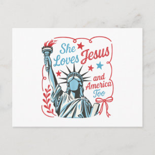 4th of July She Loves Jesus and America Too Christ Holiday Postcard