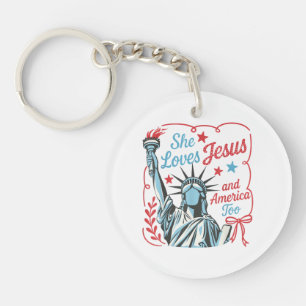 4th of July She Loves Jesus and America Too Christ Key Ring