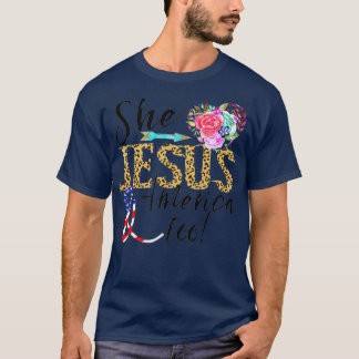 4th Of July She Loves Jesus And America Too Floral T-Shirt