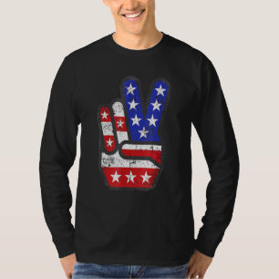 4th Of July Shirt American Flag Peace Sign Hand