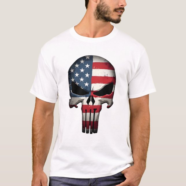 4th Of July Shirt For Women Men American Flag Skul (Front)