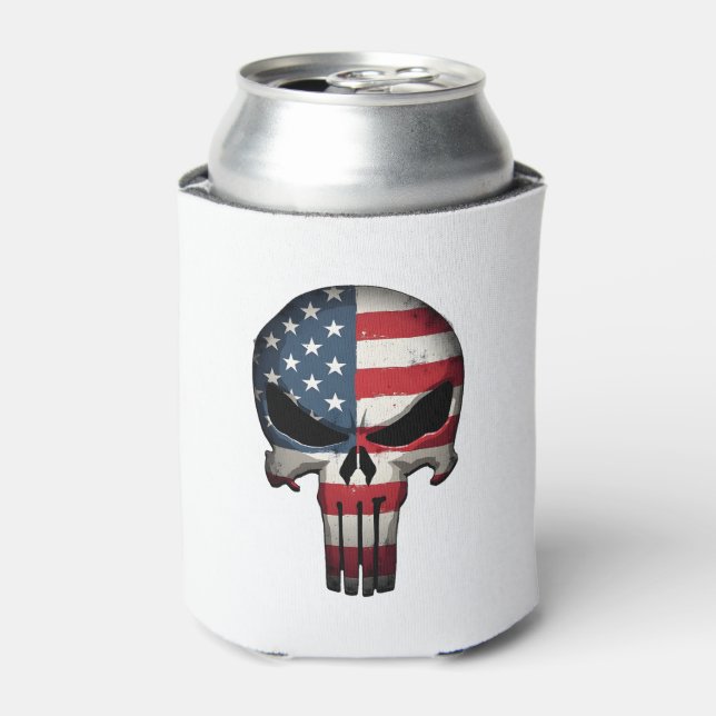 4th Of July Shirt For Women Men American Flag Skul Can Cooler (Can Front)