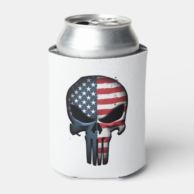 4th Of July Shirt For Women Men American Flag Skul Can Cooler (Can Front)