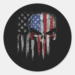 4th Of July Shirt For Women Men American Flag Skul Classic Round Sticker