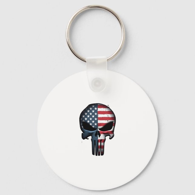 4th Of July Shirt For Women Men American Flag Skul Key Ring (Front)