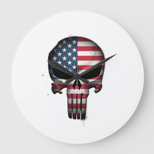 4th Of July Shirt For Women Men American Flag Skul Large Clock