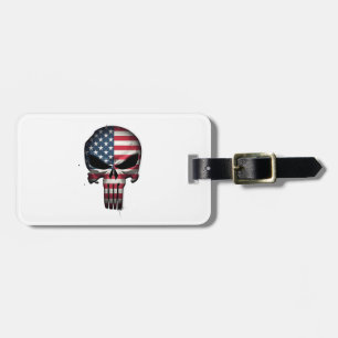 4th Of July Shirt For Women Men American Flag Skul Luggage Tag