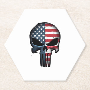 4th Of July Shirt For Women Men American Flag Skul Paper Coaster