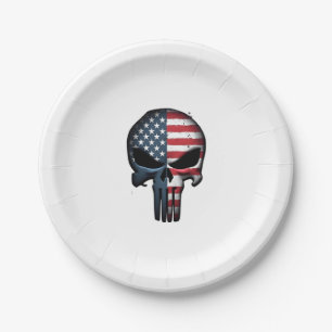 4th Of July Shirt For Women Men American Flag Skul Paper Plate