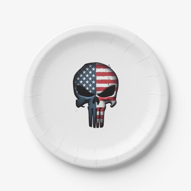4th Of July Shirt For Women Men American Flag Skul Paper Plate (Front)