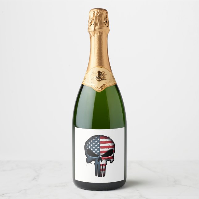 4th Of July Shirt For Women Men American Flag Skul Sparkling Wine Label (Front)