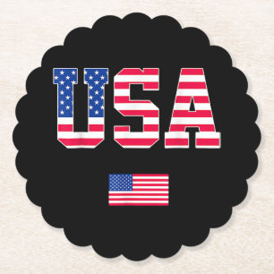 4th of July Shirt USA Patriotic US American Flag W Paper Coaster