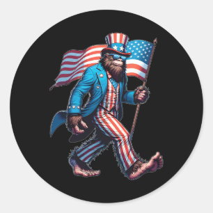 4th Of July Shirts Patriotic American Flag Bigfoot Classic Round Sticker
