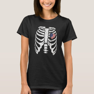 4th Of July Skeleton Heart Rib Cage X Ray Usa Flag T-Shirt