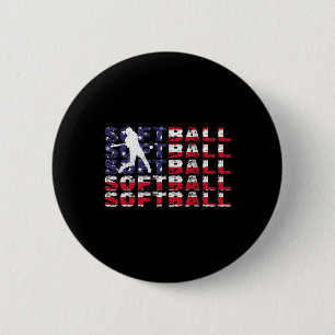 4th Of July Softball American Flag Vintage Patriot 6 Cm Round Badge