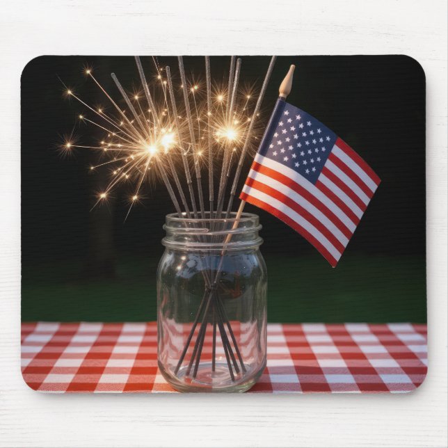 4th Of July Sparklers With American Flag Mouse Mat (Front)